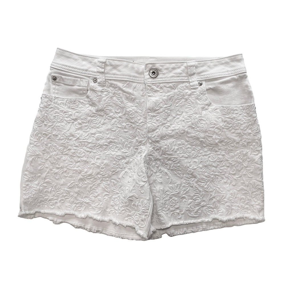 INC DENIM Embroider High Rise Cut Off Jean Shorts • 8 • white Boho Coastal Beach